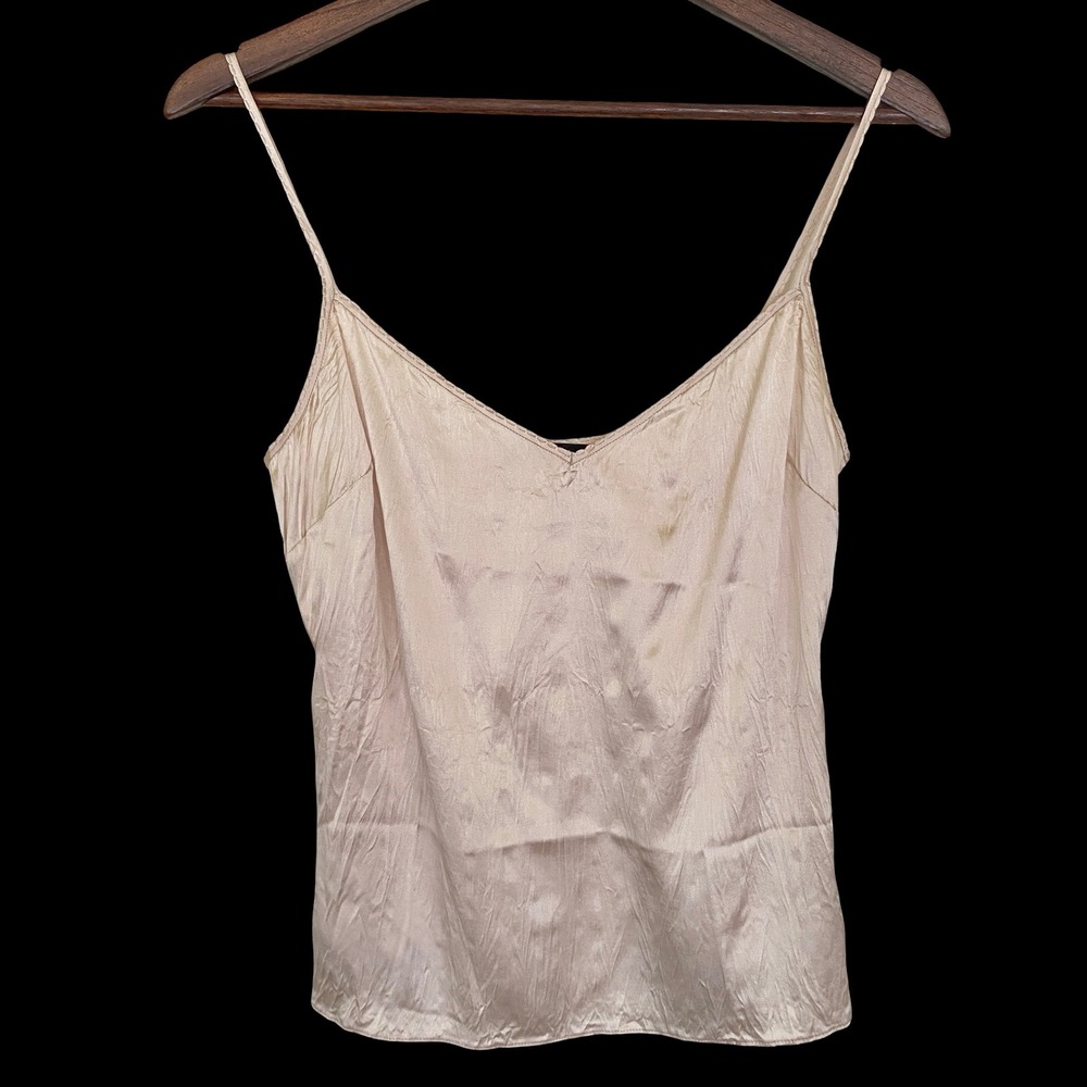 Elie‎ Tahari Champagne Shimmer Crinkle V-Neck Spaghetti Strap Camisole Top XS/S